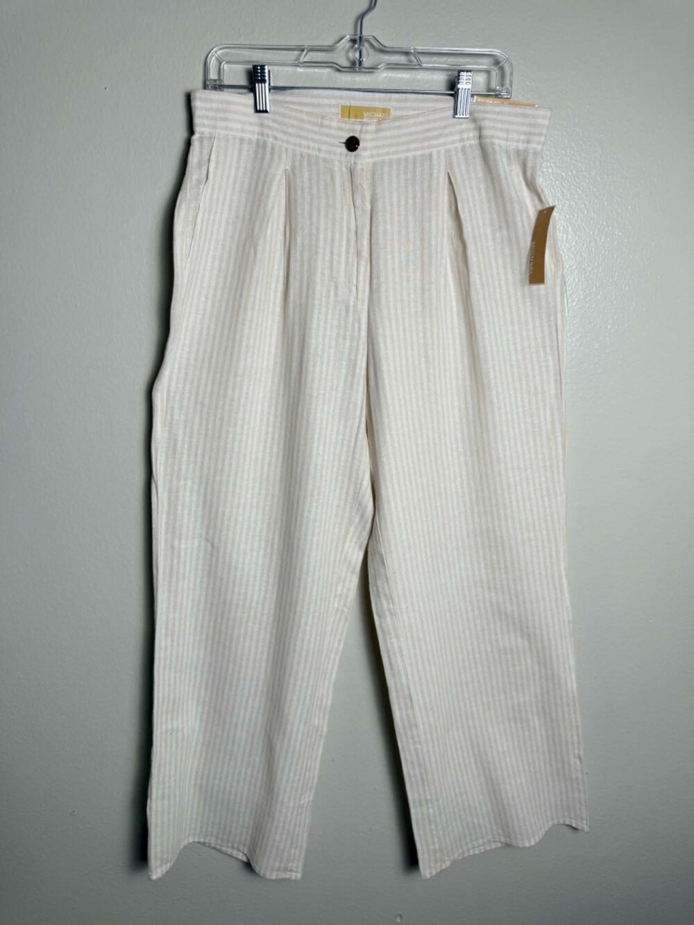 Michael Michael Kors Striped Linen Blend Pleated Wide Leg Pants